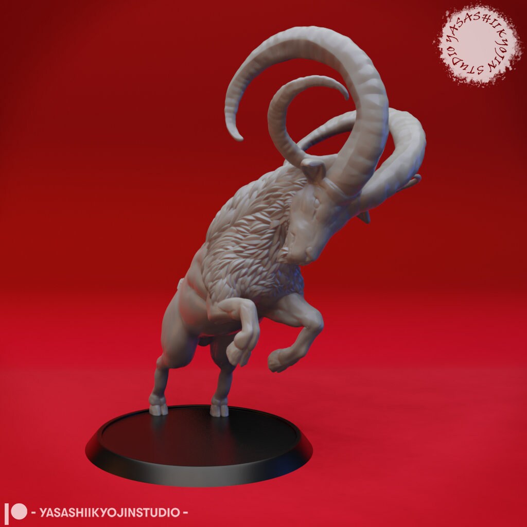 Giant Goat Miniature | RPG Minis | D&D | DND | RPG | Tabletop Gaming | From Yasashii Kyojin Studios