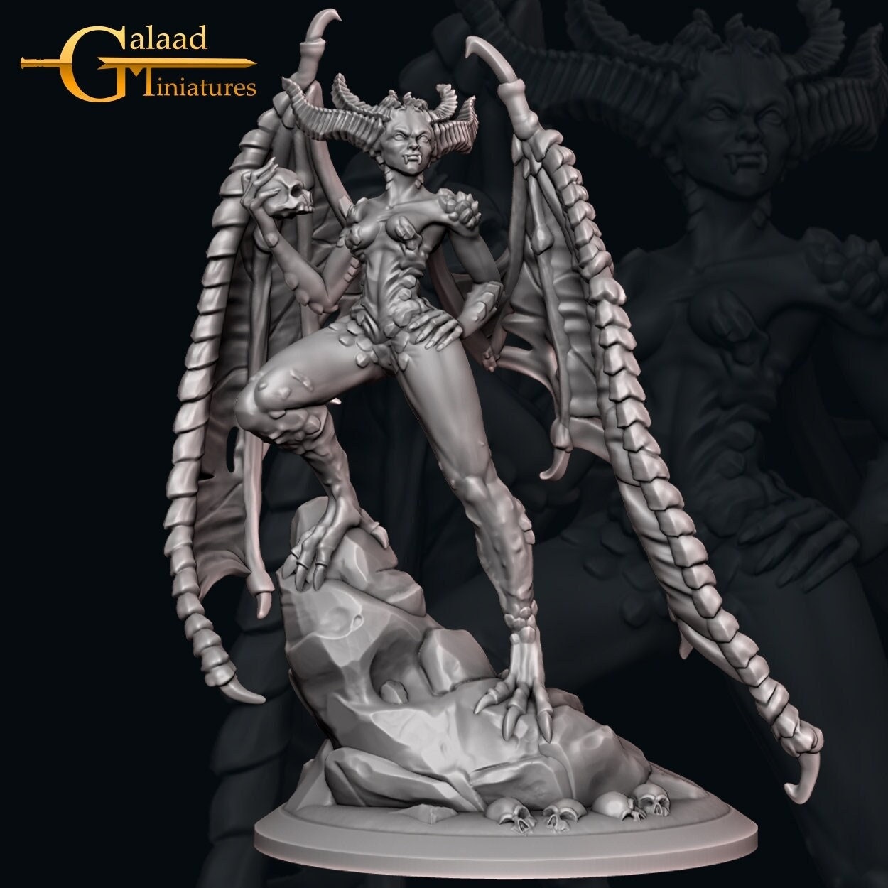 Female Demon Miniature | RPG Minis | D&D | DND | RPG | Tabletop Gaming | From Galaad Miniatures