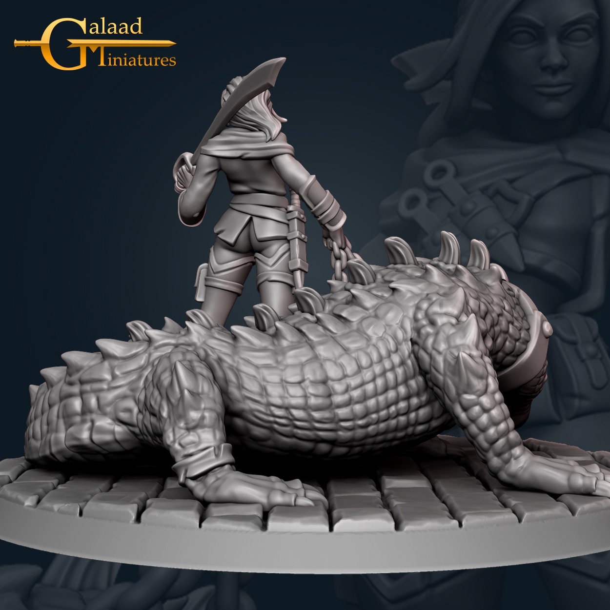 Female Druid Mini w/ Alligator | RPG Minis | D&D | DND | RPG | Tabletop Gaming | From Galaad Miniatures