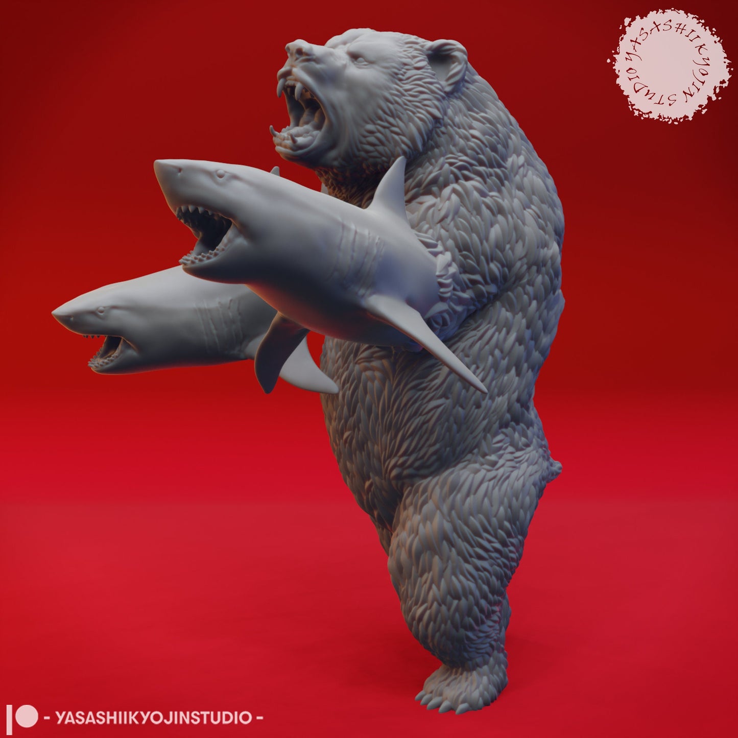 Sharkenbear Miniature | RPG Minis | D&D | DND | RPG | Tabletop Gaming | From Yasashii Kyojin Studios