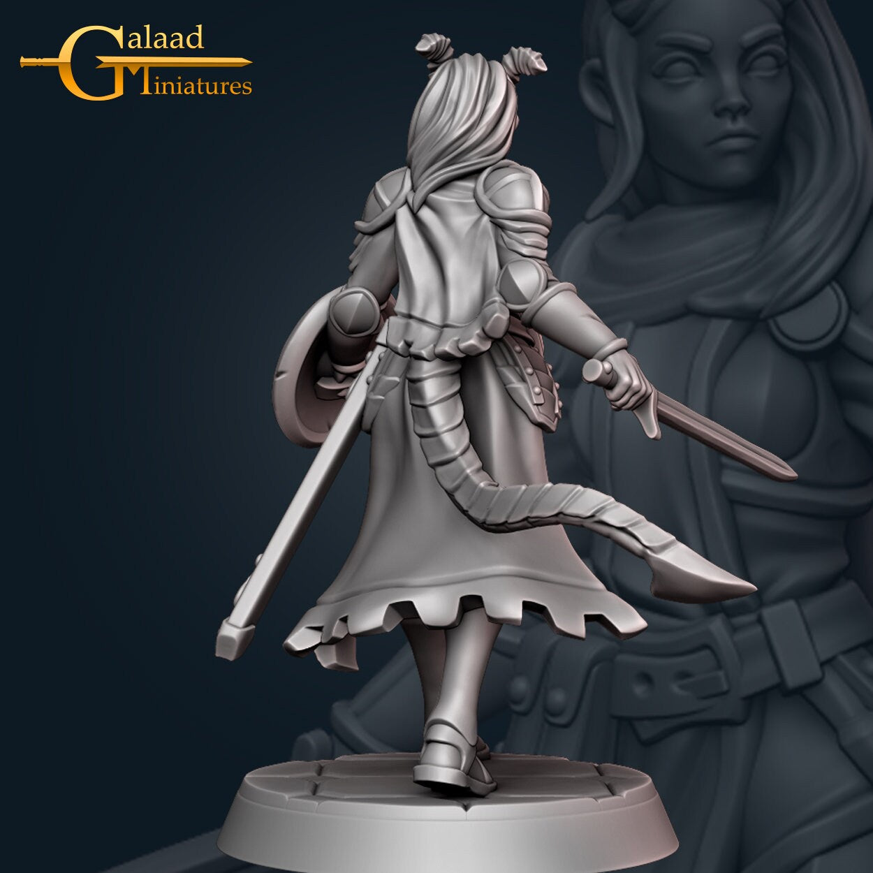Female Tiefling Paladin Miniature | RPG Minis | D&D | DND | RPG | Tabletop Gaming | From Galaad Miniatures