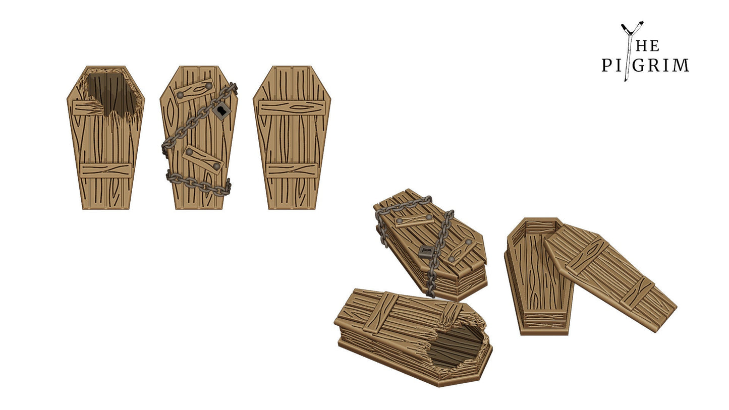 Graveyard Coffin Scatter - 3 Variations | RPG Minis | DND | D&D | RPG | Tabletop Gaming | From The Pilgrim Terrain