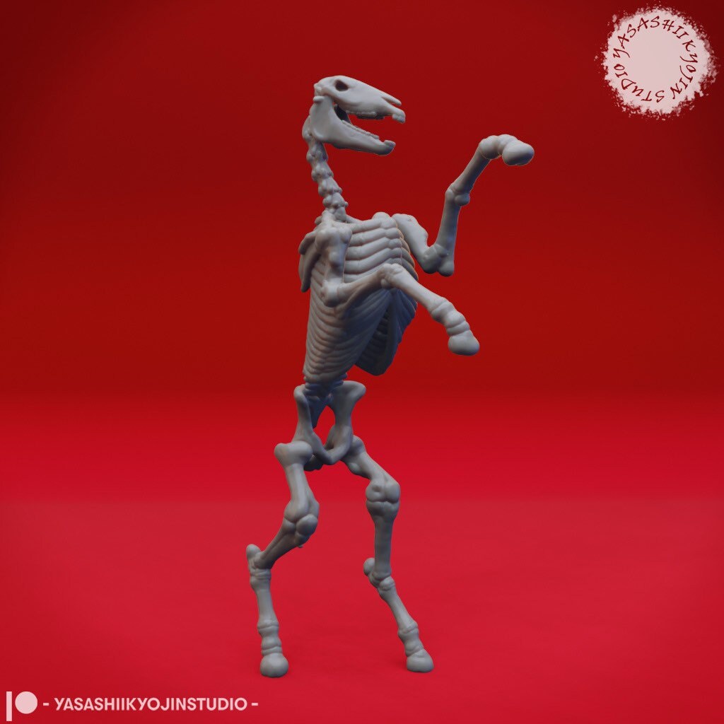 Skeletal Horse Miniature  | RPG Minis | D&D | DND | RPG | Tabletop Gaming |  From Yasashii Kyojin Studios