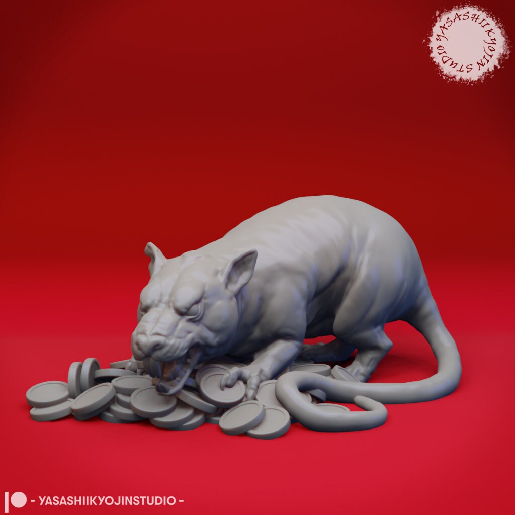 Giant Rat Miniature  | RPG Minis | D&D | DND | RPG | Tabletop Gaming |  From Yasashii Kyojin Studios