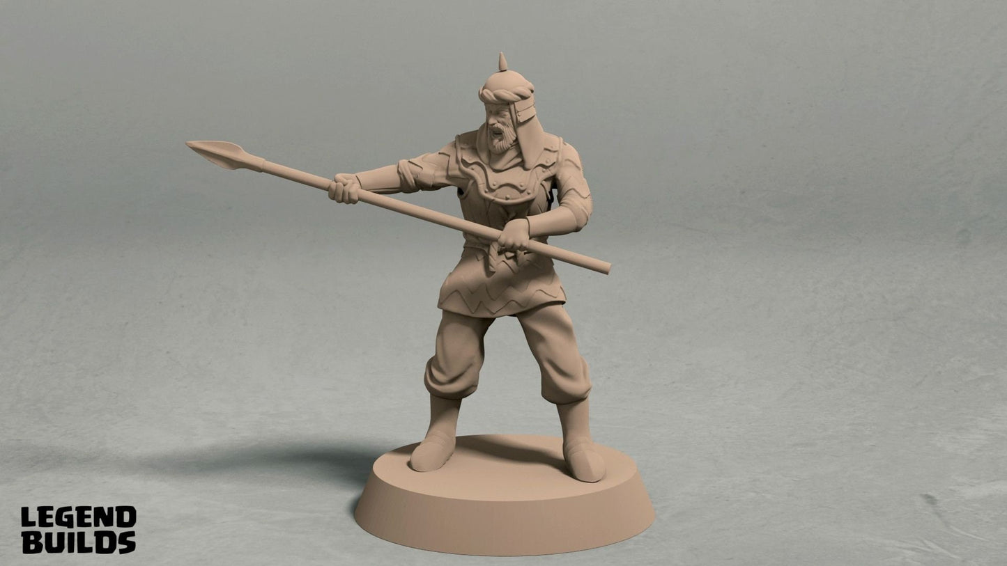 Spearmen - City Guard/Asian/Hun Troops Miniatures  | RPG Minis | D&D | DND | RPG | Tabletop Gaming |  From LegendBuilds