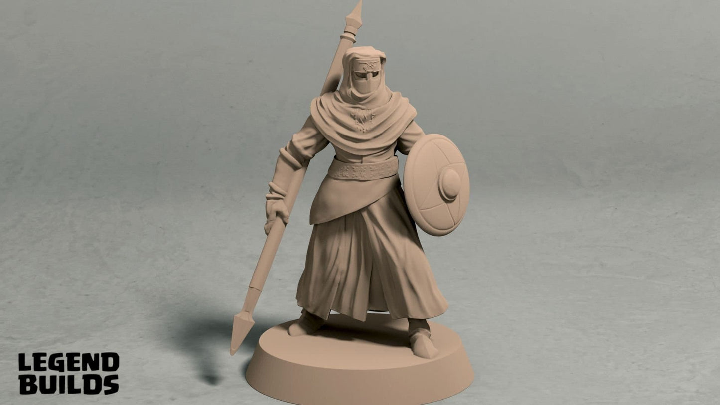 Shielded Spearmen - Desert Cultists/City Guard Miniatures | RPG Minis | D&D | DND | RPG | Tabletop Gaming | From LegendBuilds