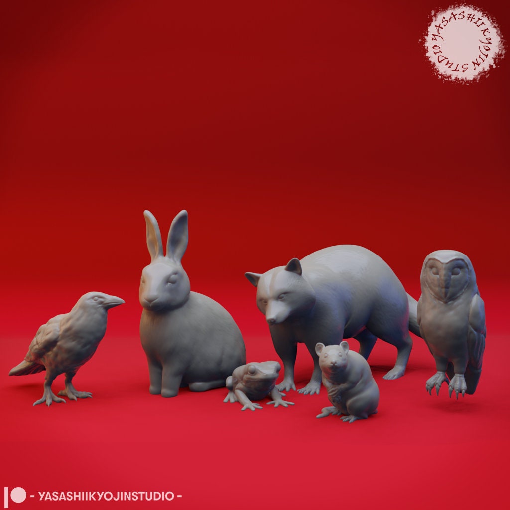 Woodland Creature Pack Miniatures  | Animal RPG Minis | D&D | DND | RPG | Tabletop Gaming | Deer Mini | Rabbit Mini | Miniature Raccoon