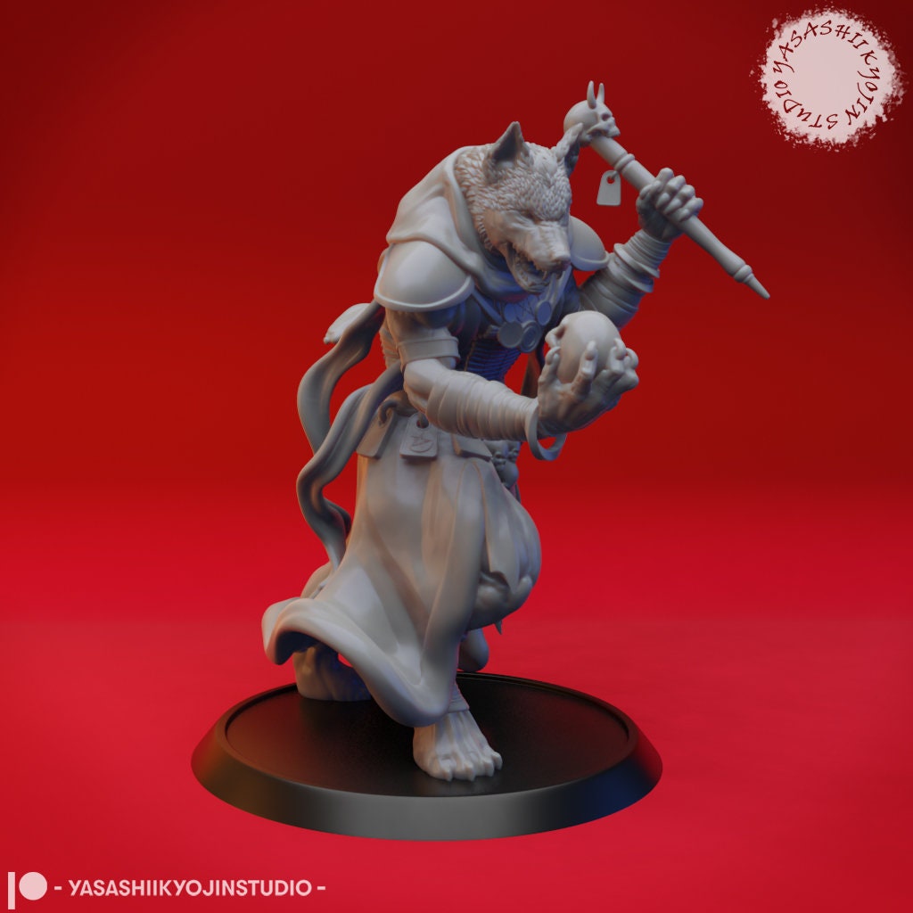 Coyote Necromancer Miniature  | RPG Minis | D&D | DND | RPG | Tabletop Gaming |  From Yasashii Kyojin Studios