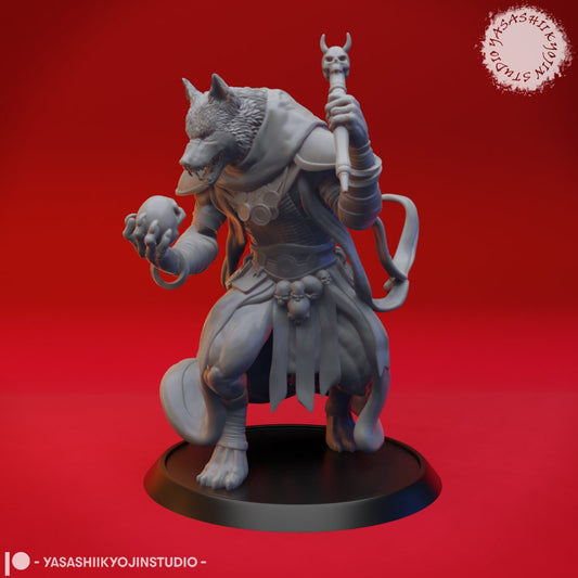 Coyote Necromancer Miniature  | RPG Minis | D&D | DND | RPG | Tabletop Gaming |  From Yasashii Kyojin Studios