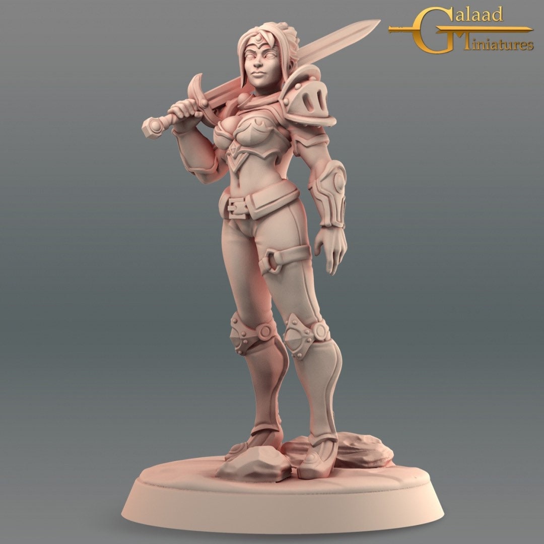 Female Paladin Miniature  | RPG Minis | D&D | DND | RPG | Tabletop Gaming |  From Galaad Miniatures