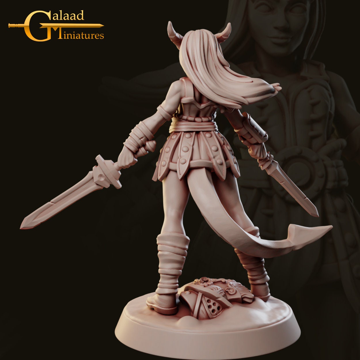 Female Tiefling Fighter Miniature  | RPG Minis | D&D | DND | RPG | Tabletop Gaming |  From Galaad Miniatures