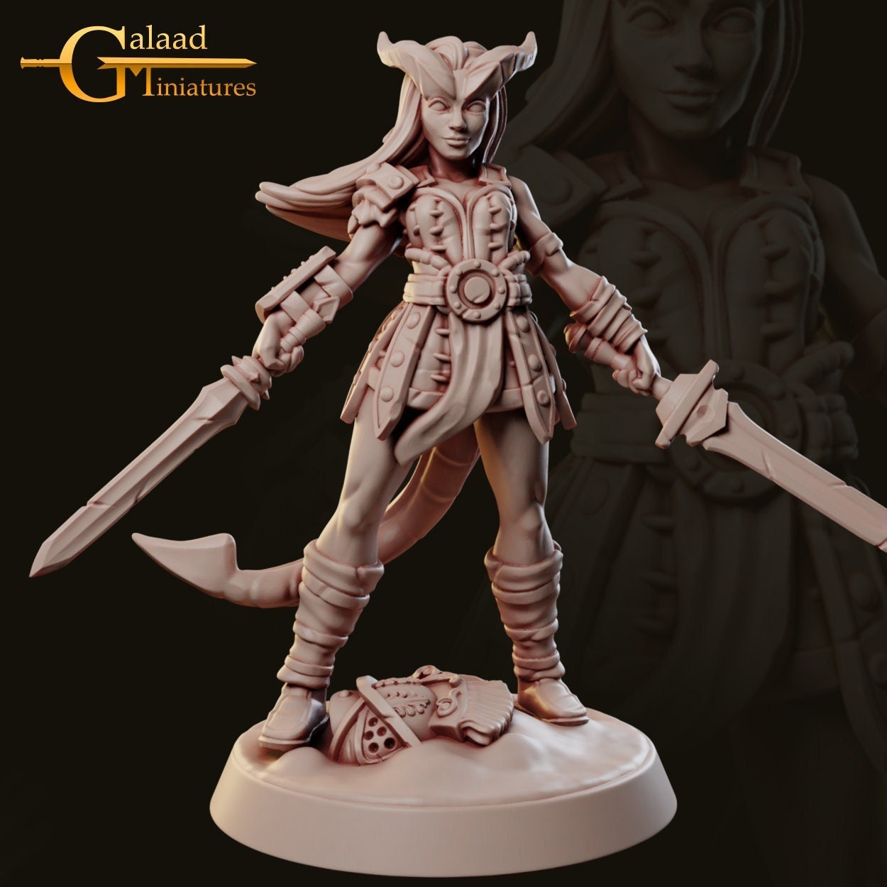 Female Tiefling Fighter Miniature  | RPG Minis | D&D | DND | RPG | Tabletop Gaming |  From Galaad Miniatures