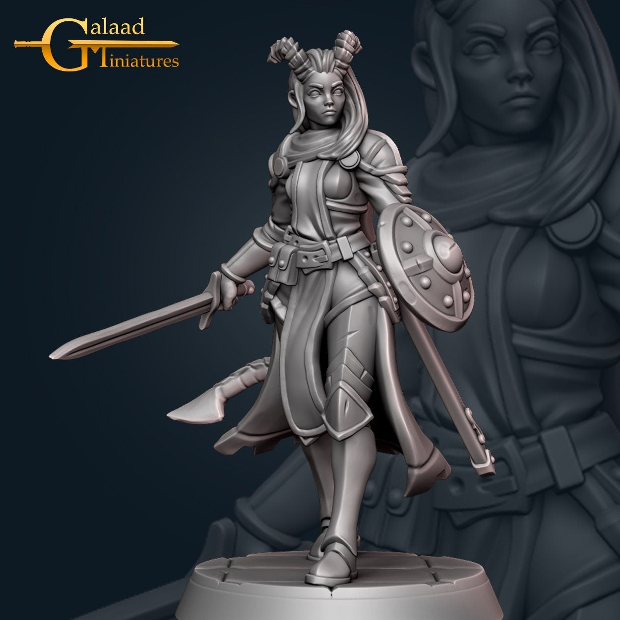 Female Tiefling Paladin Miniature  | RPG Minis | D&D | DND | RPG | Tabletop Gaming |  From Galaad Miniatures
