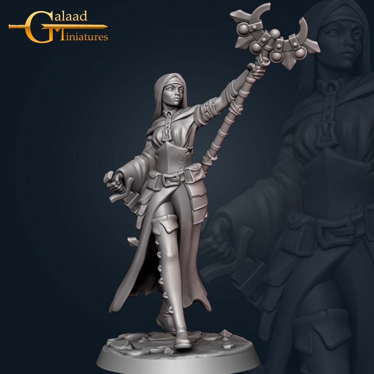 Female Cleric Miniature  | RPG Minis | D&D | DND | RPG | Tabletop Gaming |  From Galaad Miniatures