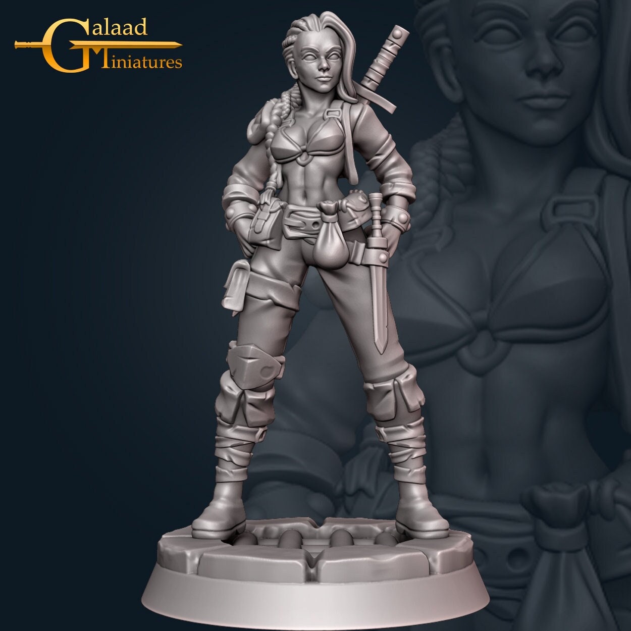 Female Fighter Miniature  | RPG Minis | D&D | DND | RPG | Tabletop Gaming |  From Galaad Miniatures