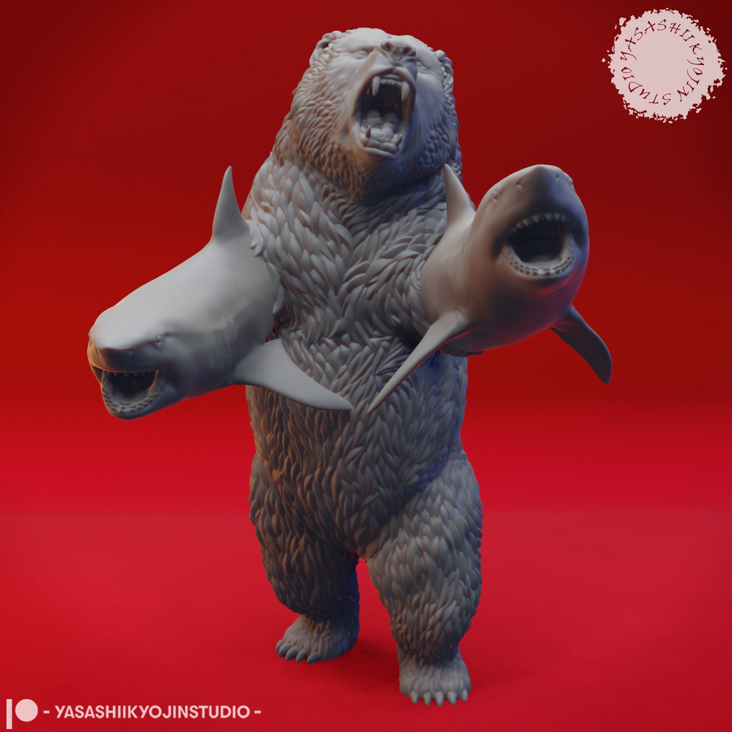 Sharkenbear Miniature  | RPG Minis | D&D | DND | RPG | Tabletop Gaming |  From Yasashii Kyojin Studios