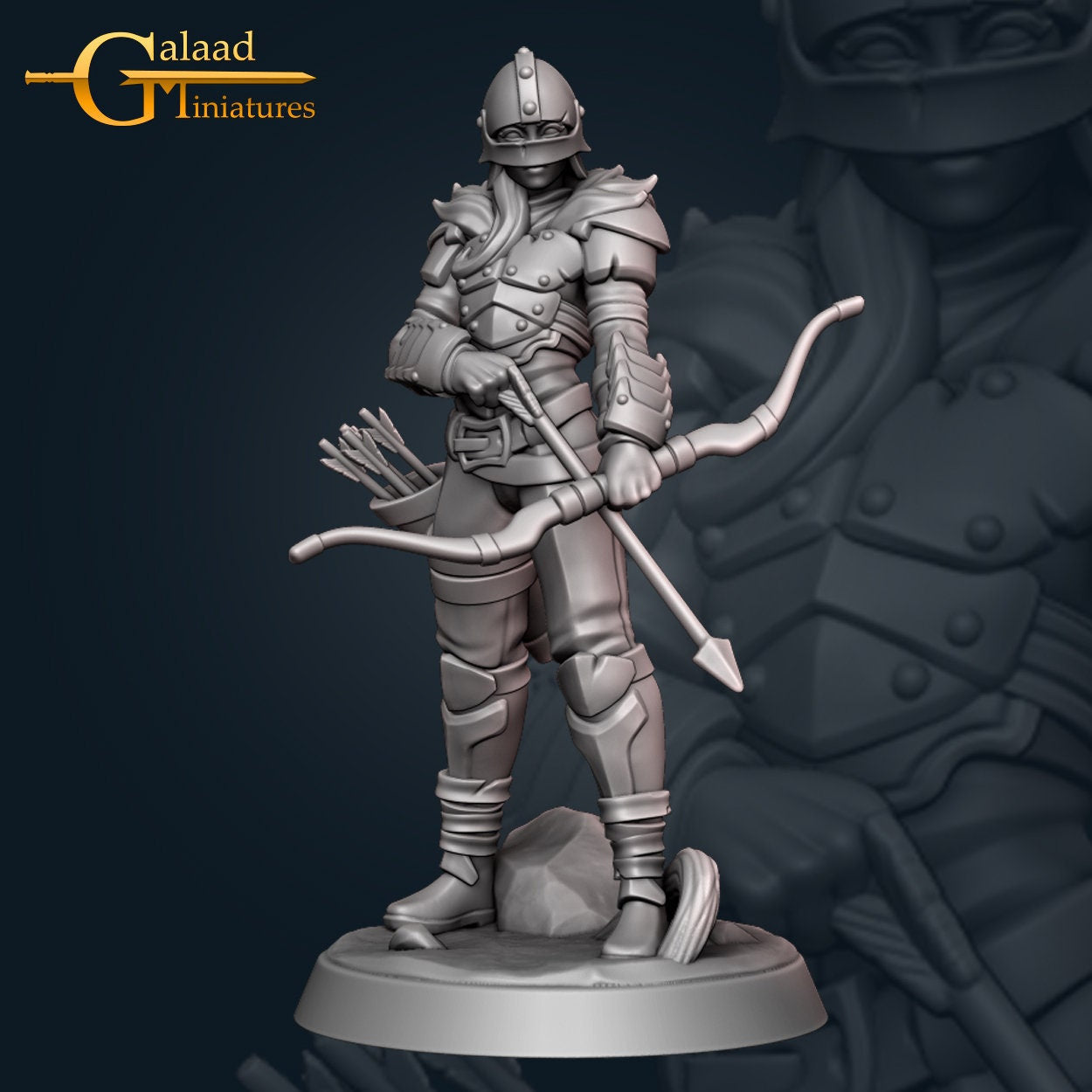 Female Paladin Archer Miniature  | RPG Minis | D&D | DND | RPG | Tabletop Gaming |  From Galaad Miniatures