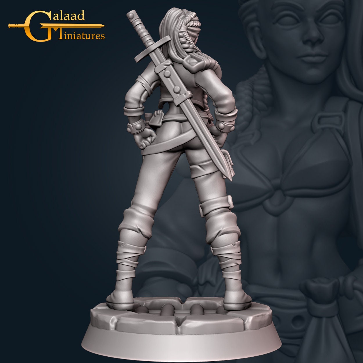 Female Fighter Miniature  | RPG Minis | D&D | DND | RPG | Tabletop Gaming |  From Galaad Miniatures