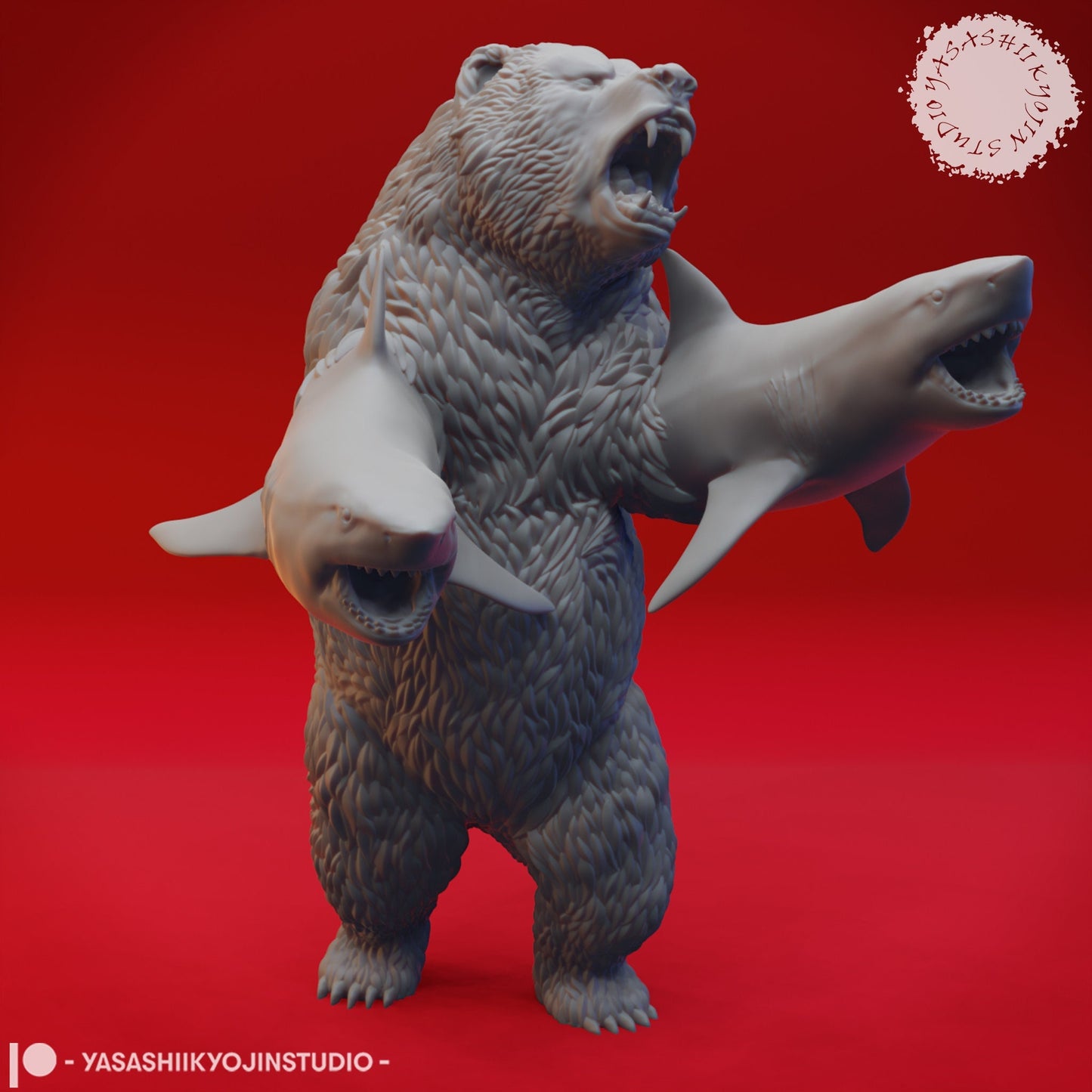 Sharkenbear Miniature  | RPG Minis | D&D | DND | RPG | Tabletop Gaming |  From Yasashii Kyojin Studios