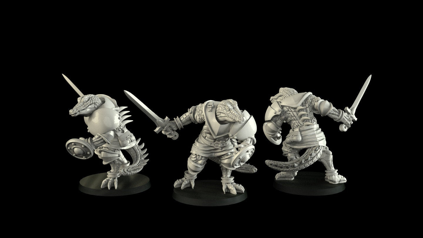 Crocodilian Miniatures - 3 Versions  | RPG Minis | D&D | DND | RPG | Tabletop Gaming |  From Cross Lances