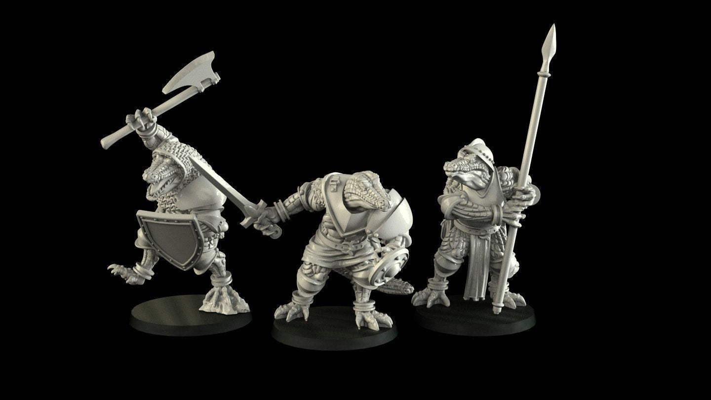 Crocodilian Miniatures - 3 Versions  | RPG Minis | D&D | DND | RPG | Tabletop Gaming |  From Cross Lances