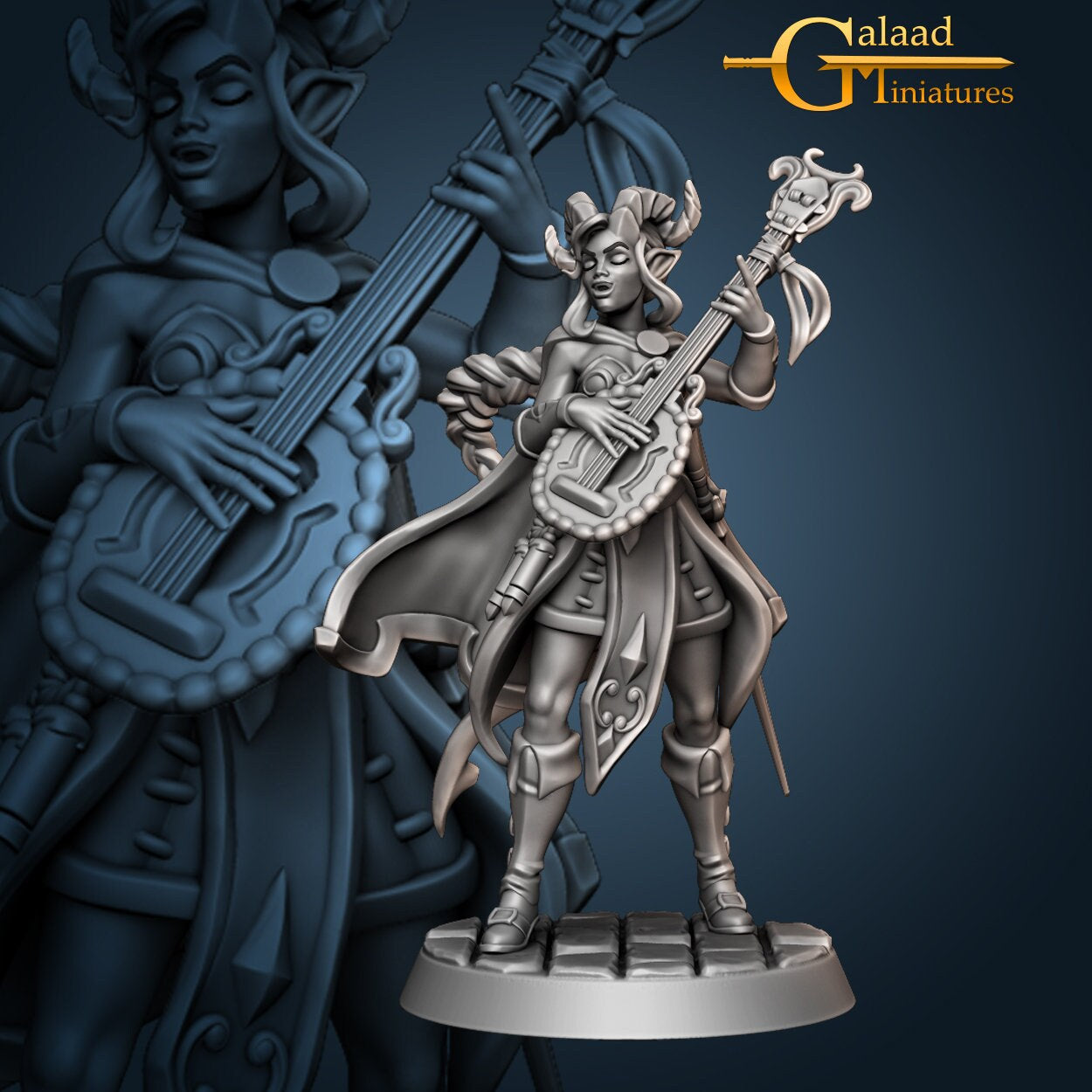 Female Tiefling Bard Miniature  | RPG Minis | D&D | DND | RPG | Tabletop Gaming |  From Galaad Miniatures