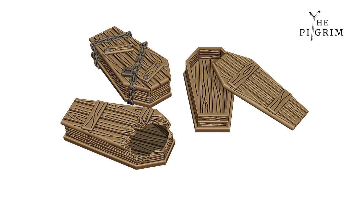 Graveyard Coffin Scatter - 3 Variations  | RPG Minis | DND | D&D | RPG | Tabletop Gaming |  From The Pilgrim Terrain