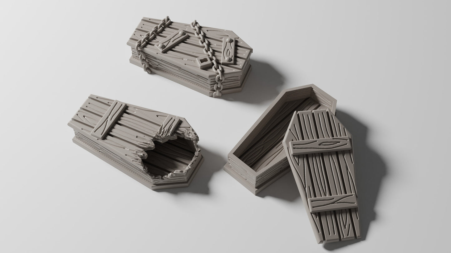 Graveyard Coffin Scatter - 3 Variations  | RPG Minis | DND | D&D | RPG | Tabletop Gaming |  From The Pilgrim Terrain
