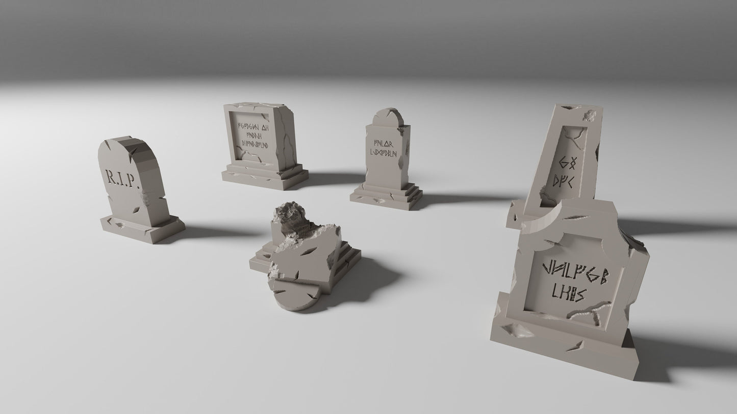 Graveyard Tombstone Scatter - 6 Variations  | RPG Minis | DND | D&D | RPG | Tabletop Gaming |  From The Pilgrim Terrain