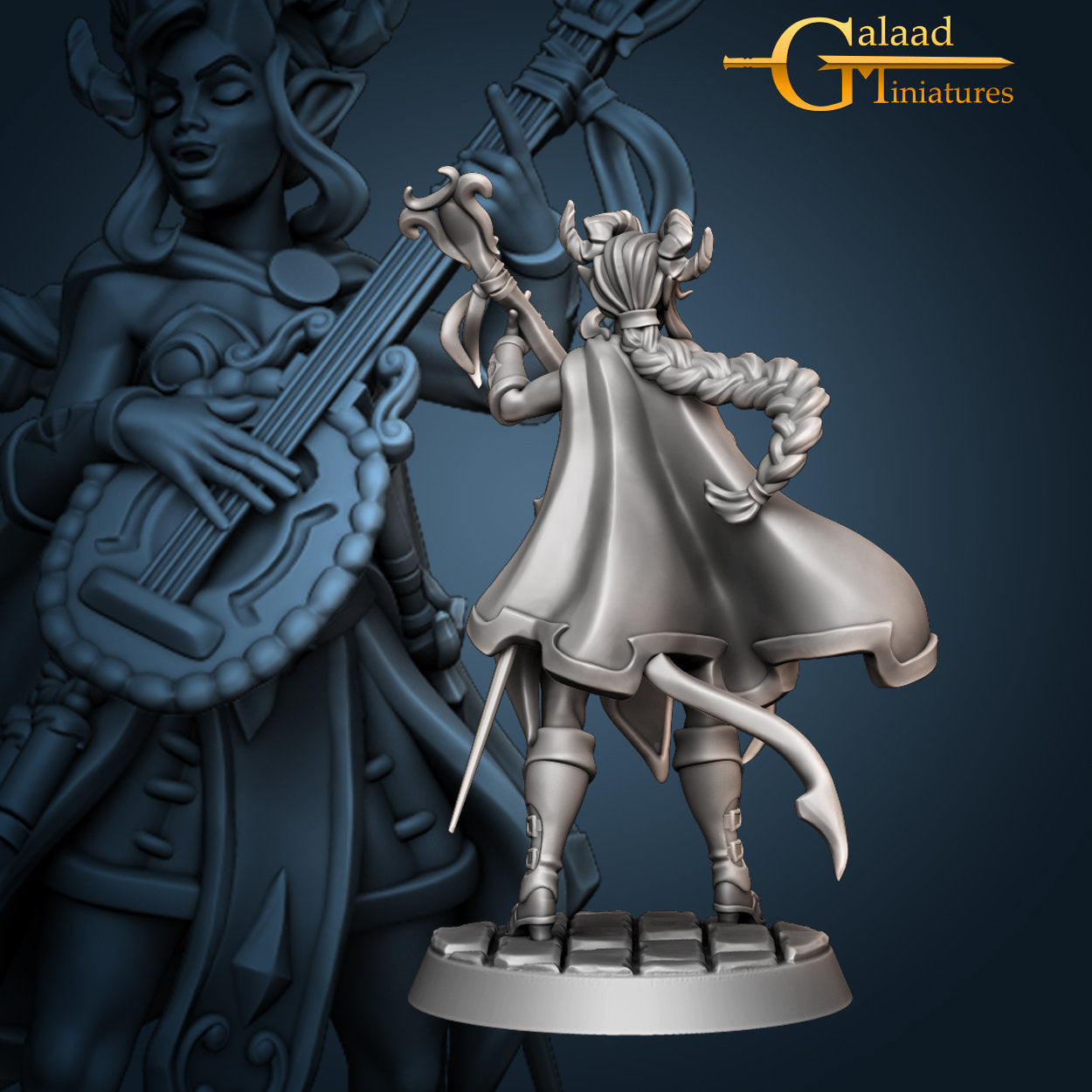 Female Tiefling Bard Miniature  | RPG Minis | D&D | DND | RPG | Tabletop Gaming |  From Galaad Miniatures