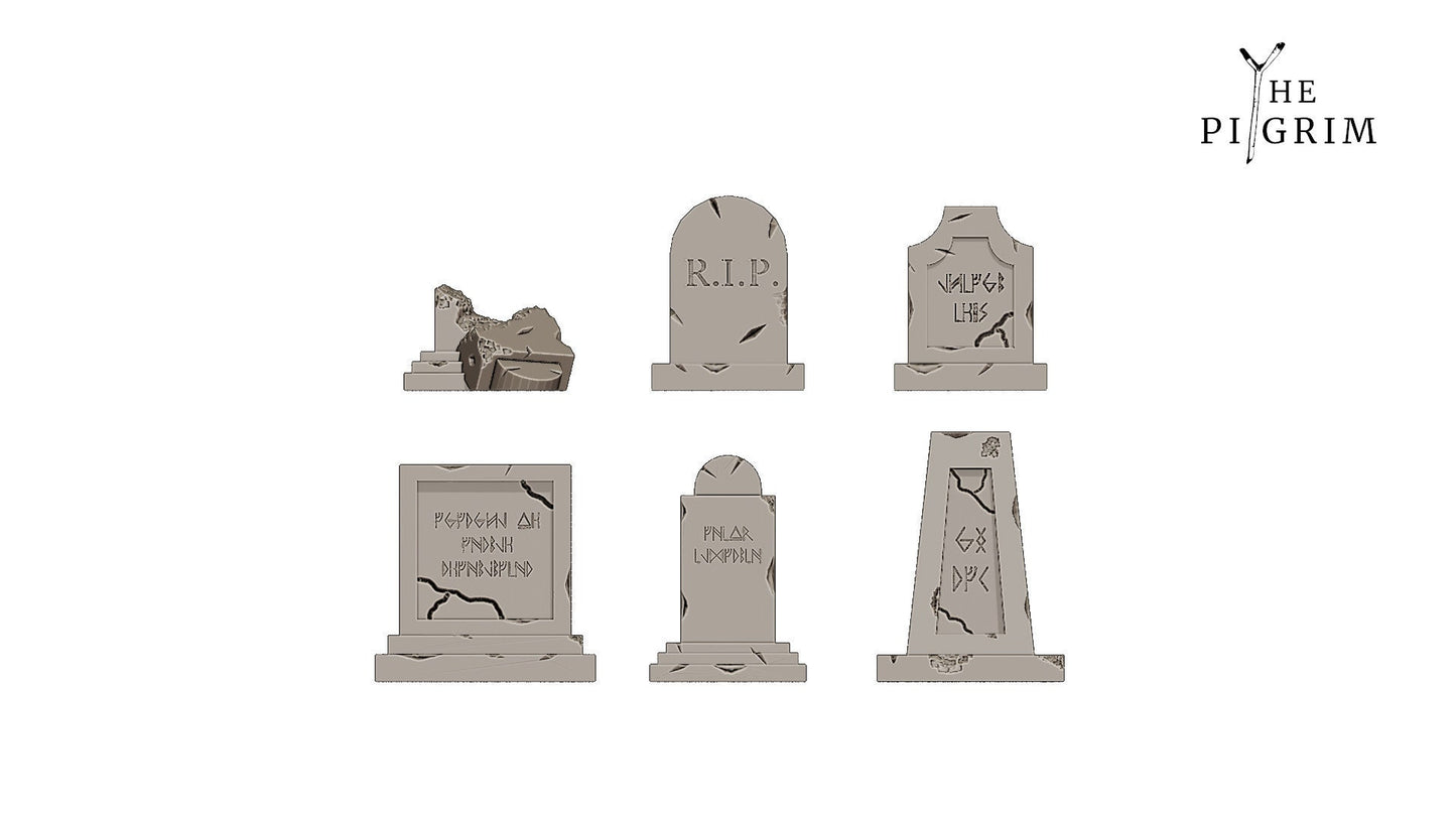 Graveyard Tombstone Scatter - 6 Variations  | RPG Minis | DND | D&D | RPG | Tabletop Gaming |  From The Pilgrim Terrain