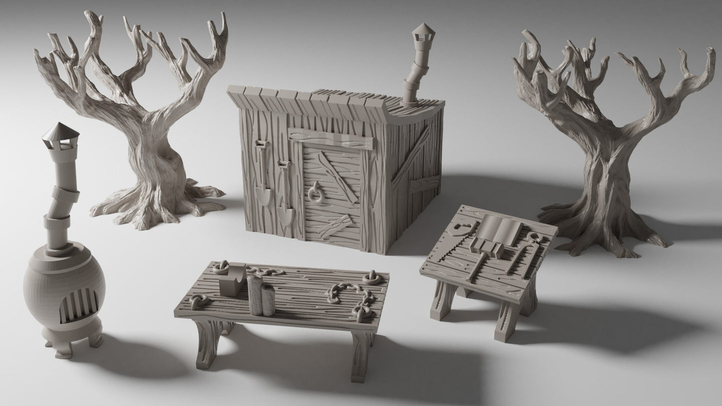 Shack Scatter Set with Removable Roof | RPG Minis | DND | D&D | RPG | Tabletop Gaming | Fantasy Miniatures | From The Pilgrim Terrain