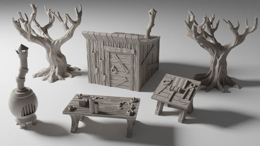 Shack Scatter Set with Removable Roof | RPG Minis | DND | D&D | RPG | Tabletop Gaming | Fantasy Miniatures | From The Pilgrim Terrain