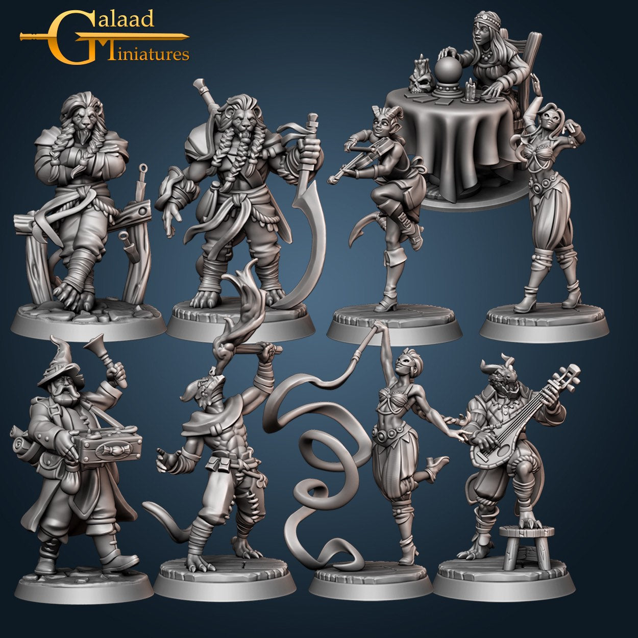 Traveling Caravan Crew Miniatures (Set of 9)  | RPG Minis | D&D | DND | RPG | Tabletop Gaming |  From Galaad Miniatures