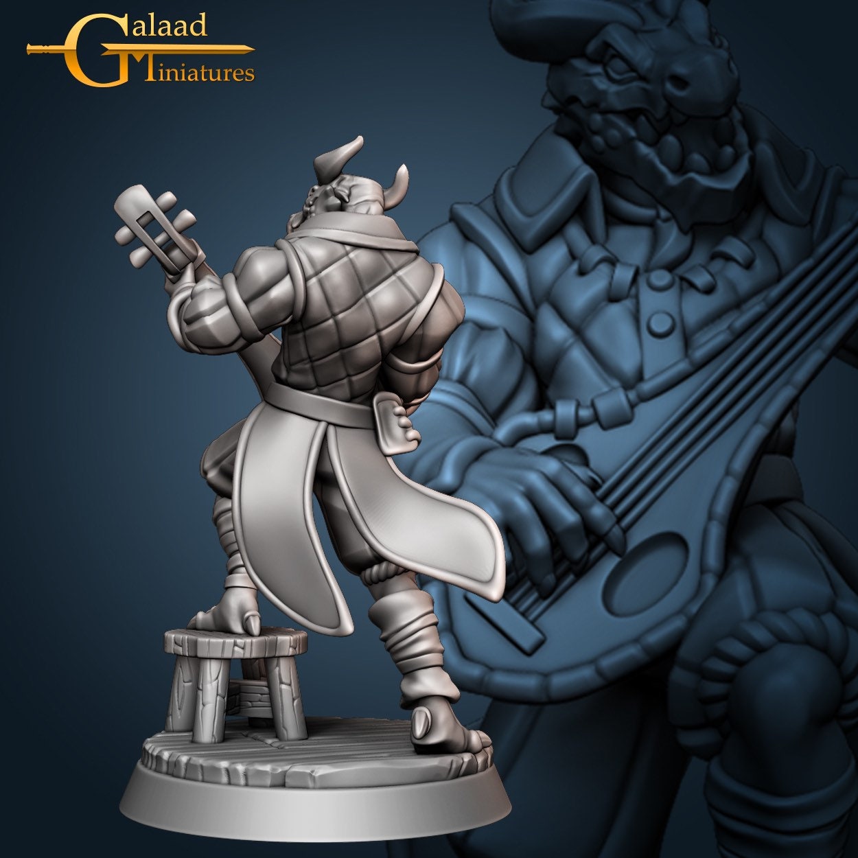Dragonborn Bard Miniature  | RPG Minis | D&D | DND | RPG | Tabletop Gaming |  From Galaad Miniatures