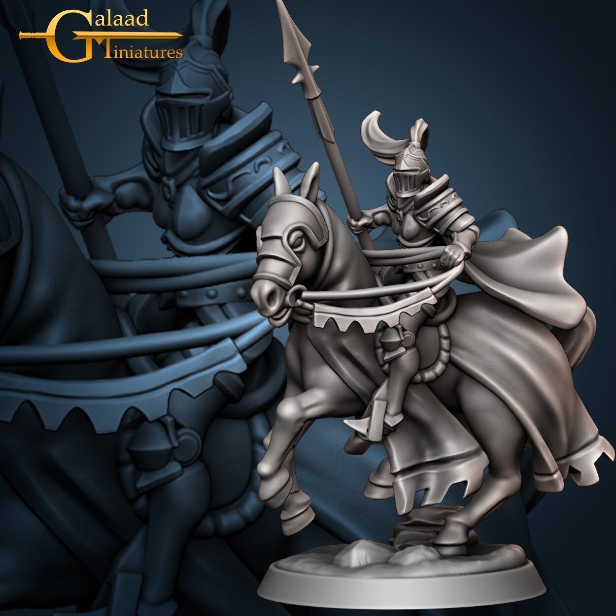 Mounted Female Paladin Miniature  | RPG Minis | D&D | DND | RPG | Tabletop Gaming |  From Galaad Miniatures