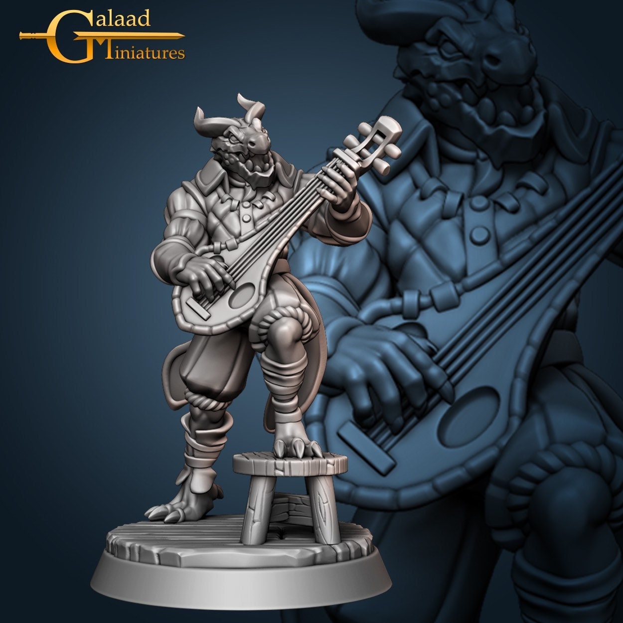 Dragonborn Bard Miniature  | RPG Minis | D&D | DND | RPG | Tabletop Gaming |  From Galaad Miniatures