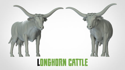 Longhorn Cattle Miniature  | RPG Minis | D&D | DND | RPG | Tabletop Gaming |  From 3D IPStudios