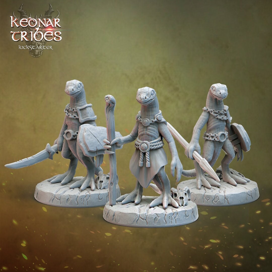 Lizardfolk Miniatures (3 versions)  | RPG Minis | D&D | DND | RPG | Tabletop Gaming |  From Cursed Forge Miniatures