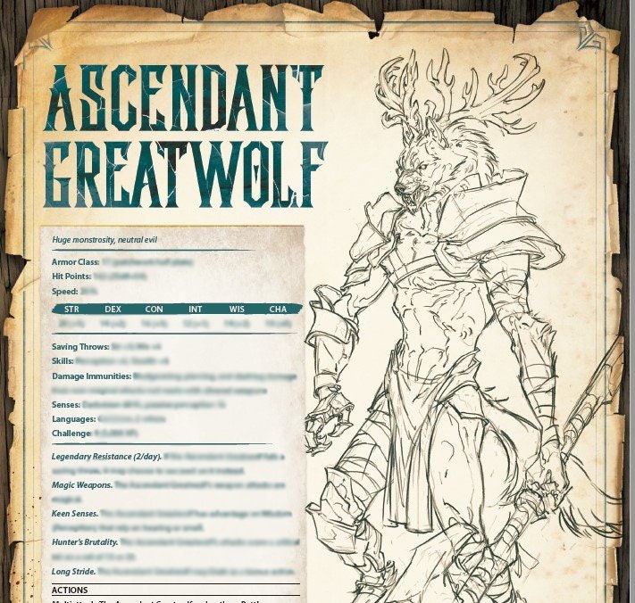 Ascendant Greatwolf Miniature Kit + Stats  | RPG Minis | D&D | DND | RPG | Tabletop Gaming |  From Witchsong Miniatures