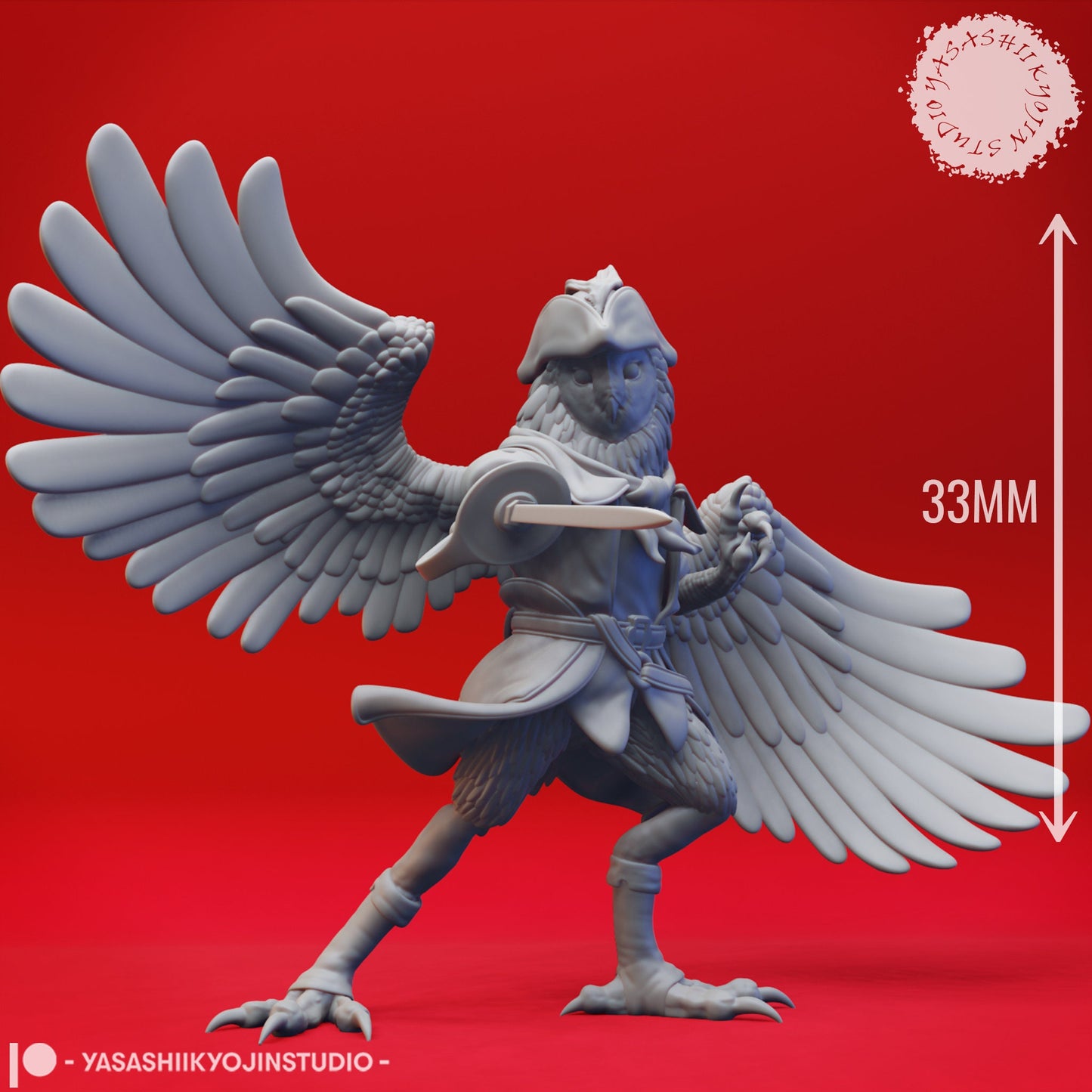 Owlin Fighter Miniature  | RPG Minis | D&D | DND | RPG | Tabletop Gaming |  From Yasashii Kyojin Studios