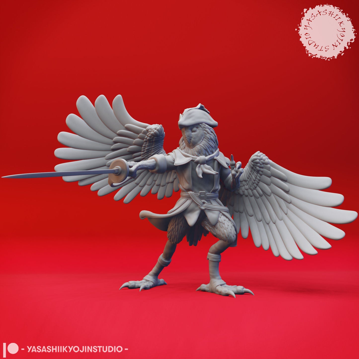 Owlin Fighter Miniature  | RPG Minis | D&D | DND | RPG | Tabletop Gaming |  From Yasashii Kyojin Studios