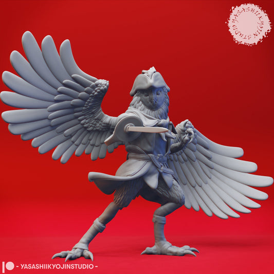 Owlin Fighter Miniature  | RPG Minis | D&D | DND | RPG | Tabletop Gaming |  From Yasashii Kyojin Studios