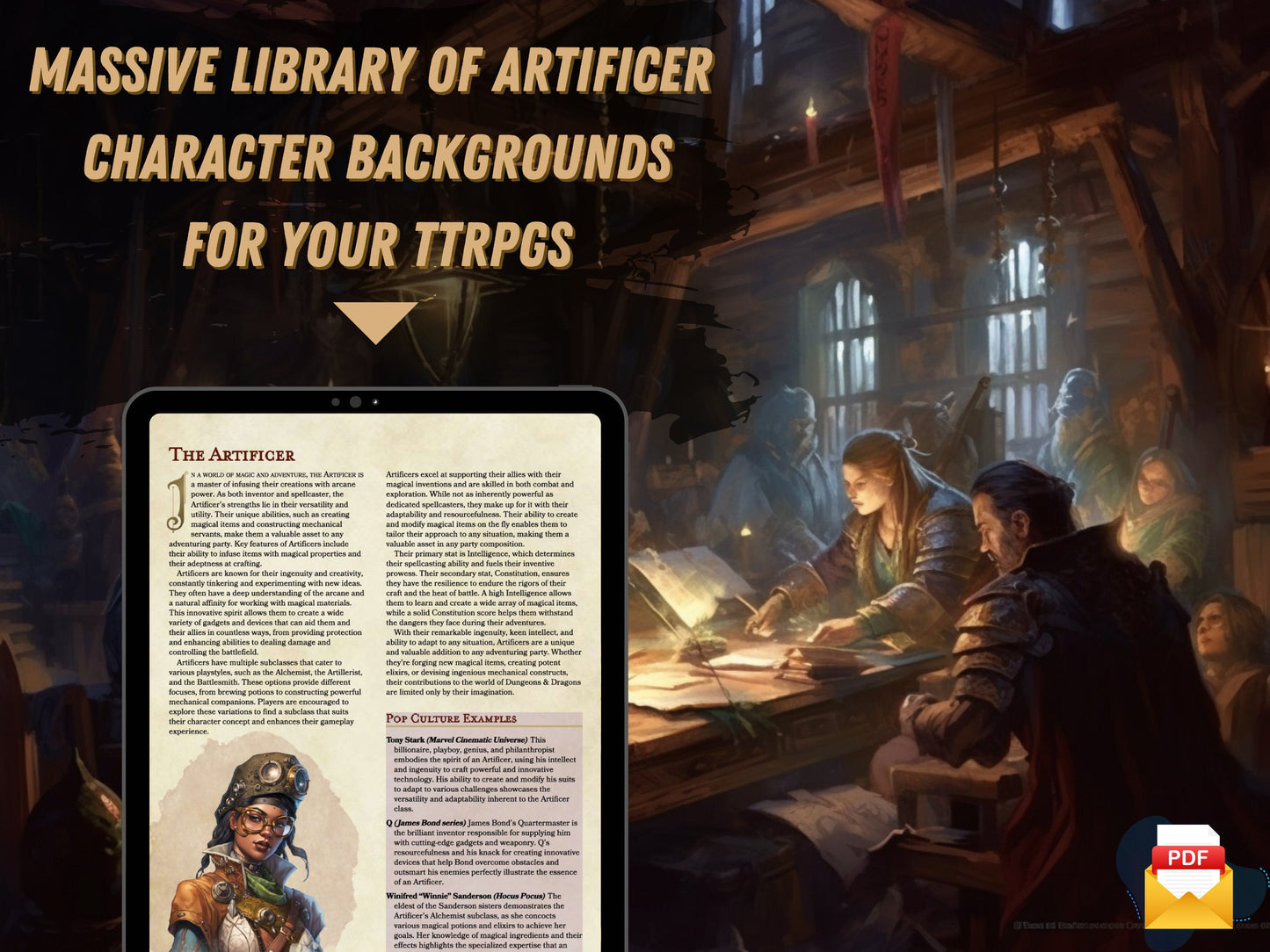 Digital Artificer Character Backgrounds for DND | D&D Digital Download | Printable PDF | 40 Character Backgrounds | Digital Art