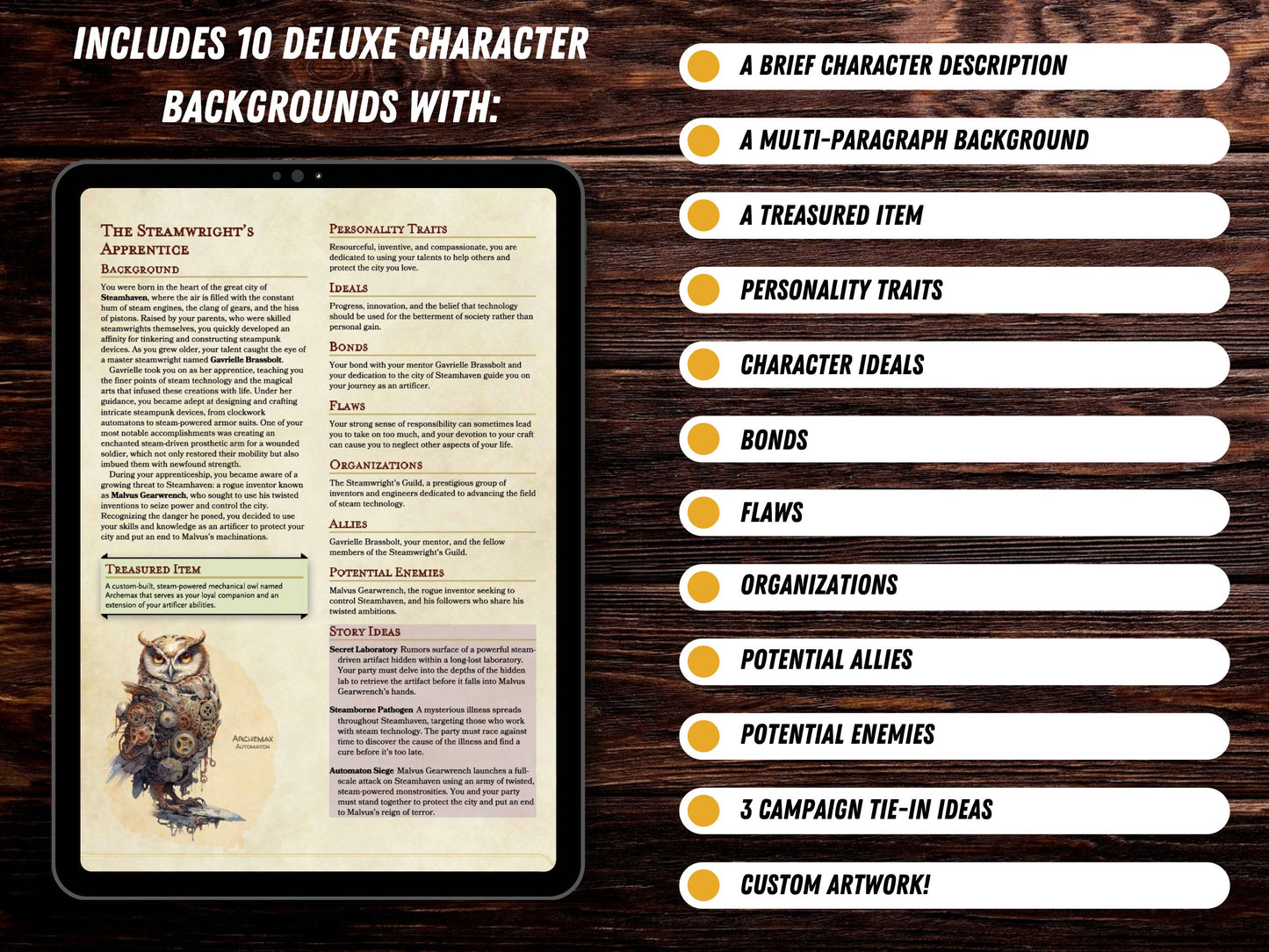 Digital Artificer Character Backgrounds for DND | D&D Digital Download | Printable PDF | 40 Character Backgrounds | Digital Art