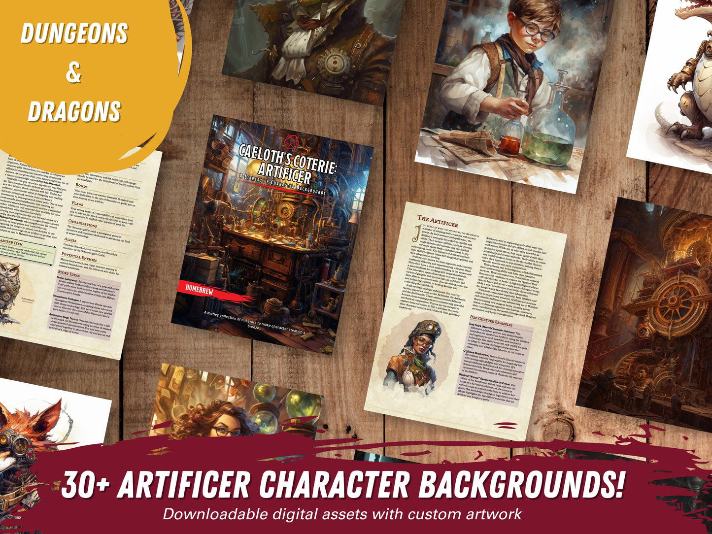 Digital Artificer Character Backgrounds for DND | D&D Digital Download | Printable PDF | 40 Character Backgrounds | Digital Art