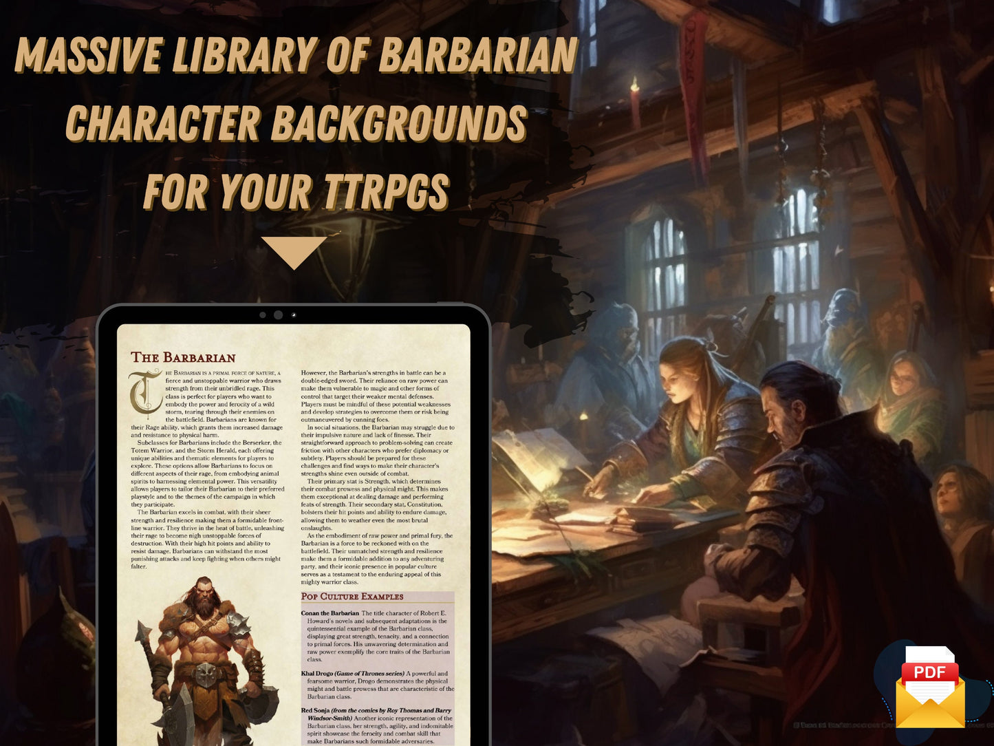 Digital Barbarian Character Backgrounds | D&D Digital Download | Printable PDF | 40 Character Backgrounds | Digital Art | Ready to Use