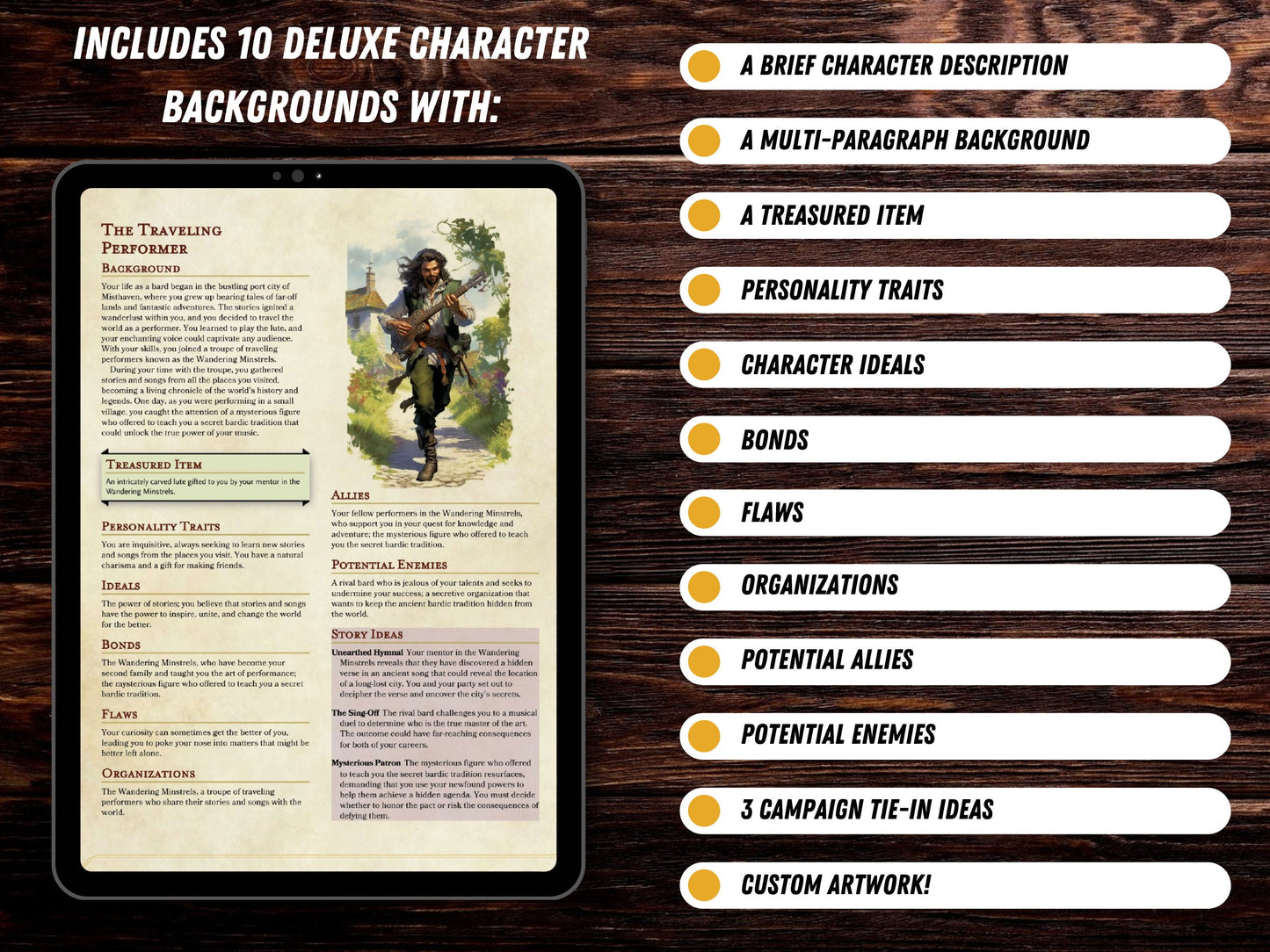 Digital Bard DND Character Backgrounds | D&D Digital Download | Printable PDF | 40 Character Backgrounds | Digital Art | Ready to Use