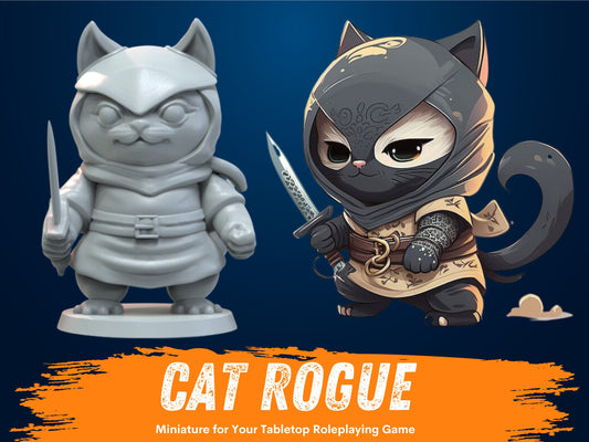Cat Rogue Miniature | D&D Cat Feline Miniature | DnD Catfolk | RPG Kitty |DND Fighter Miniature | RPG Barbarian | Tabletop Game Figurine