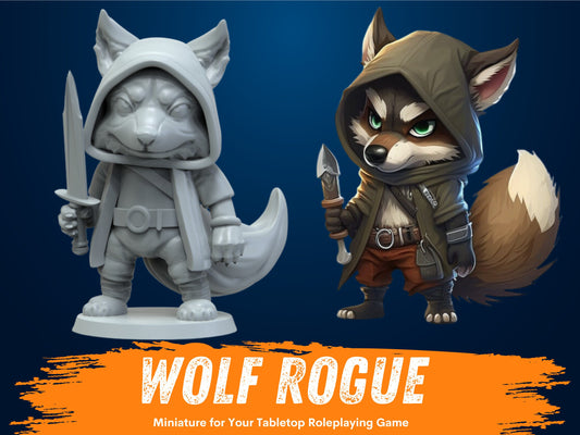 Wolf Rogue Miniature | D&D Dog Lupine Miniature | DnD Fox | RPG Dog |DND Fighter Miniature | RPG Barbarian | Tabletop Game Figurine